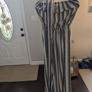 Women's strapless jumpsuit, navy and cream